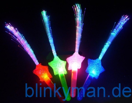 LED Blink Leucht Stab Glasfaser Stern FIBER OPTIK ROT PINK rot grün pink blau