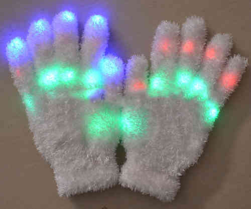 PLÜSCH LED BLINK Leucht Handschuh 2020 LEUCHT FINGER JACK weiss links oder rechts