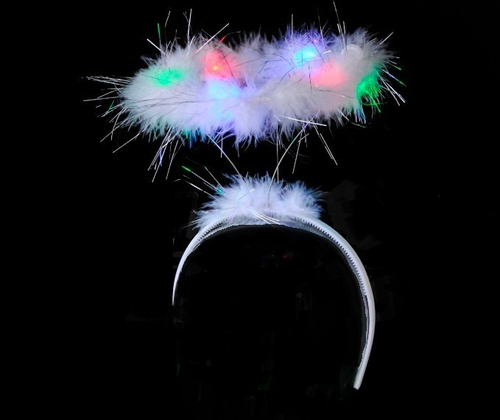Haarreifen Leucht Blink White Angel LED Heiligenschein Plüsch Lichtschein Haar Reif