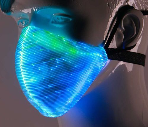LED Mundschutz Leucht Faser multicolor Leuchtfaser Maske 7 Programme+Farbwechsel USB +AKKU