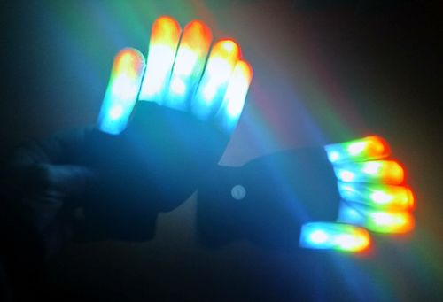 NEU 1 PAAR Schwarz/Weiss LED blink leucht Handschuh LEUCHT FINGER rechts / links