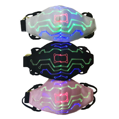 LED Mundschutz Sound Activated multicolor Maske 15 Programme+ Musik USB +AKKU