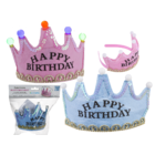 Party - Krone, Happy Birthday Haar Reif , mit 5 bunten LED leuchtend pink blau