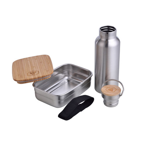 LAGUIOLE - Set Lunchbox und Edelstahl-Kühlflasche mit Bambus-Holzdeckel