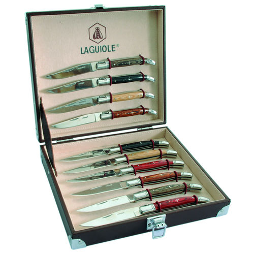 LAGUIOLE - Set mit 10 Klappmessern, Klapp Messer exotischer Holzgriff in Geschenkbox
