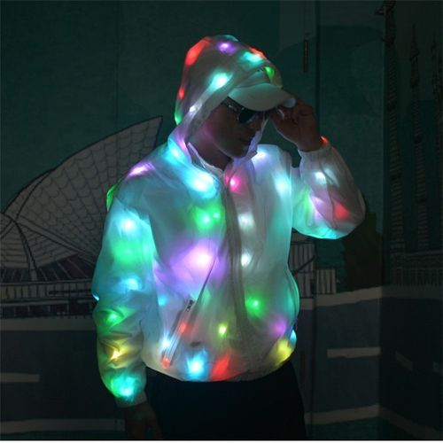 Leuchtende RGB LED Jacke Hoodie 7 Farben + Farbwechsel + Fernbedienung